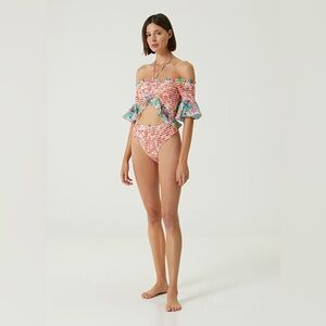 Rococo Sand Nesh Orange‎ Blue Ruffled Swimsuit size small
